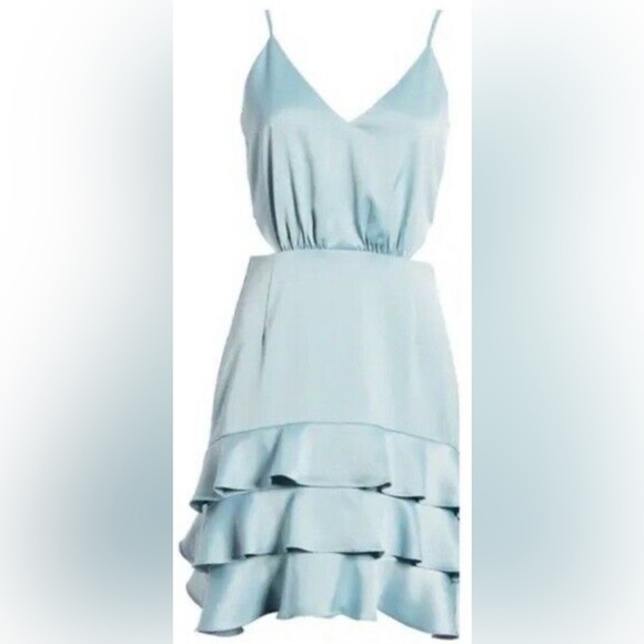 WAYF Mackenzie Cutout Tiered Ruffle Satin Mini Dress - Picture 3 of 8